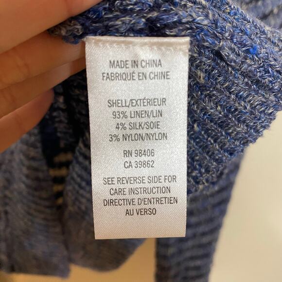 Theyskens Theory Navy Open Knit Striped Linen Silk Blend Crewneck Sweater Size M - Picture 4 of 6